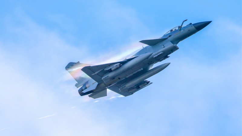 J-10 fighter jet fires in training