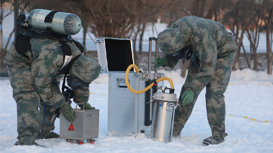 Soldiers in Chemical, Biological, Radioactive and Nuclear decontamination drill
