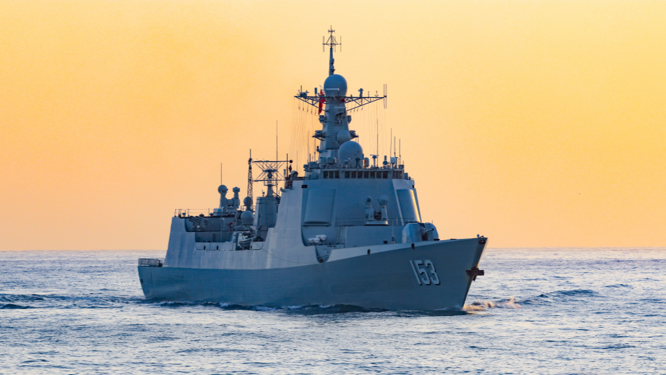 Naval vessels in replenishment-at-sea training