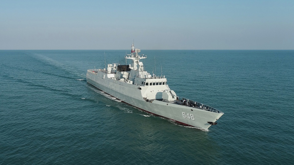 Guided-missile corvette Hanzhong in maritime training