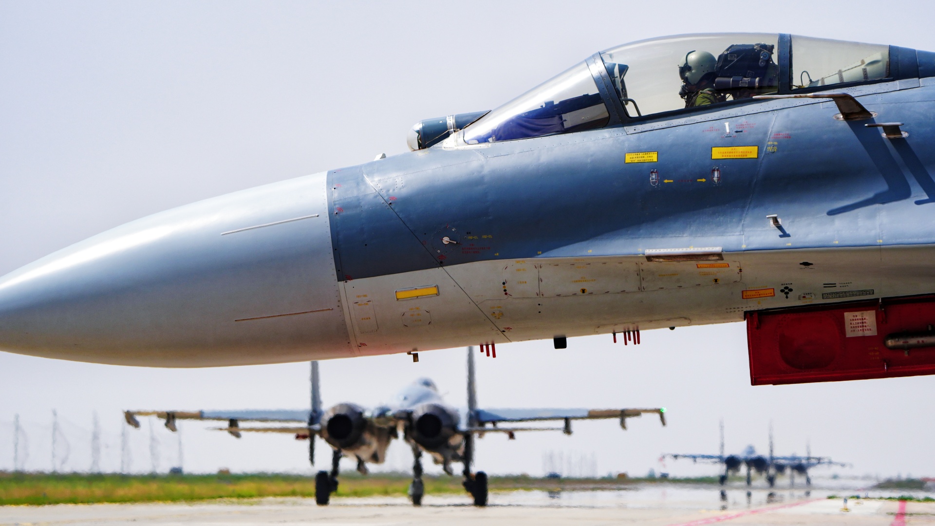 J-11BG fighter jets in air combat training