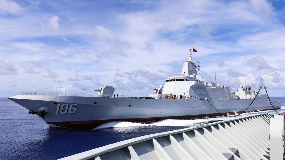 Destroyers in replenishment-at-sea training
