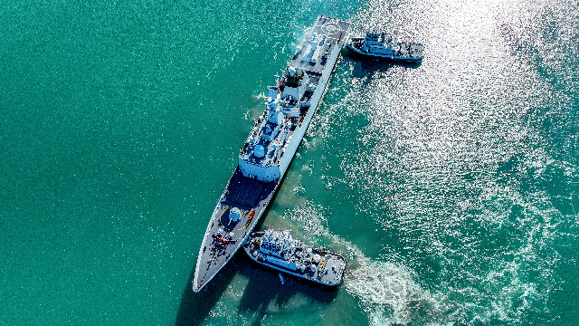 Type-054A guided missile frigate in maritime training 