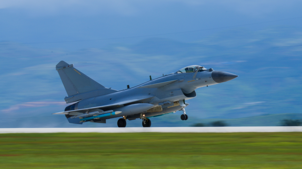 J-10 multi-role fighter jet takes off for training