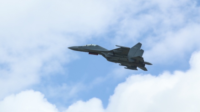 J-16 fighter jet soars into sky