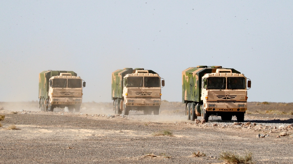 Air defense missile systems fire in training