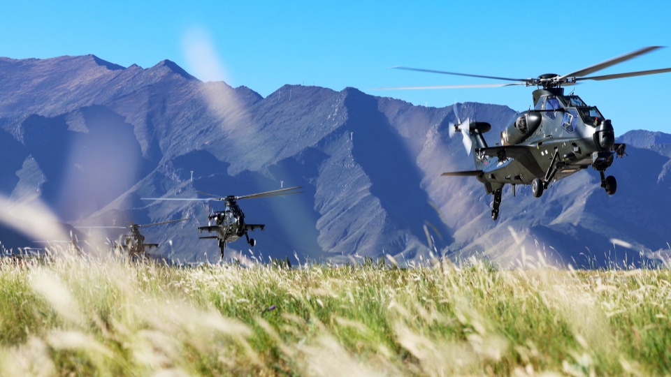 Z-10 attack helicopters in flight training