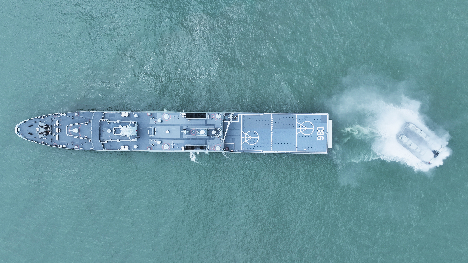 Type 071 amphibious transport dock in maritime training